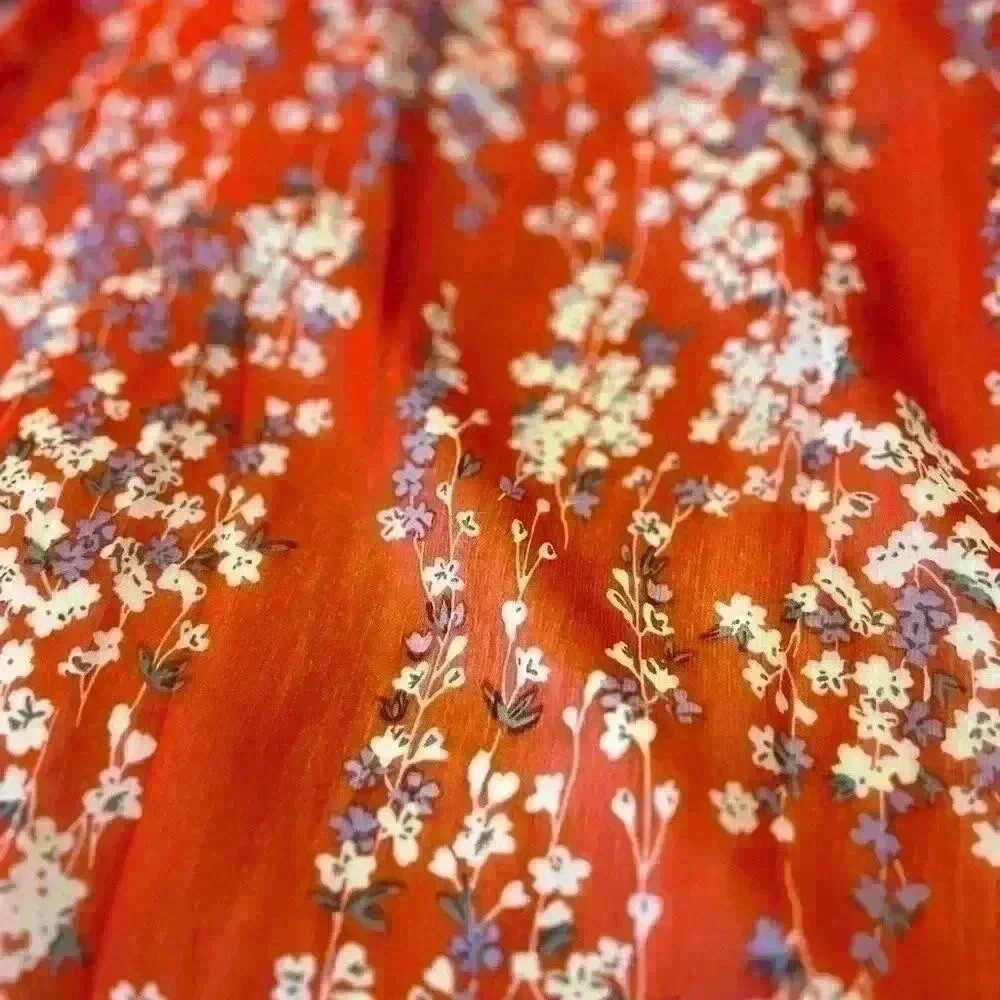 Red V-neck Floral Dress with Small Ruffled Neckline - Picture 4 of 4